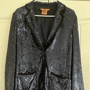 Rare Navy Tory Burch sequin blazer . This is stunning and perfect for any party!